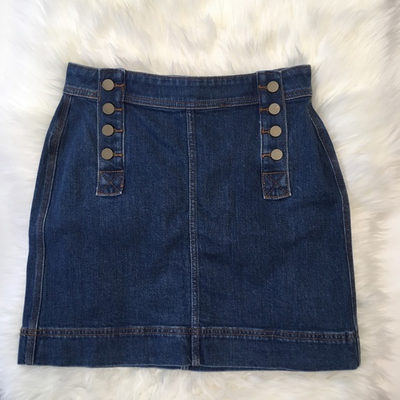 NEW Loft Jean Denim Sailor Skirt Button Front 0 - Picture 2 of 8